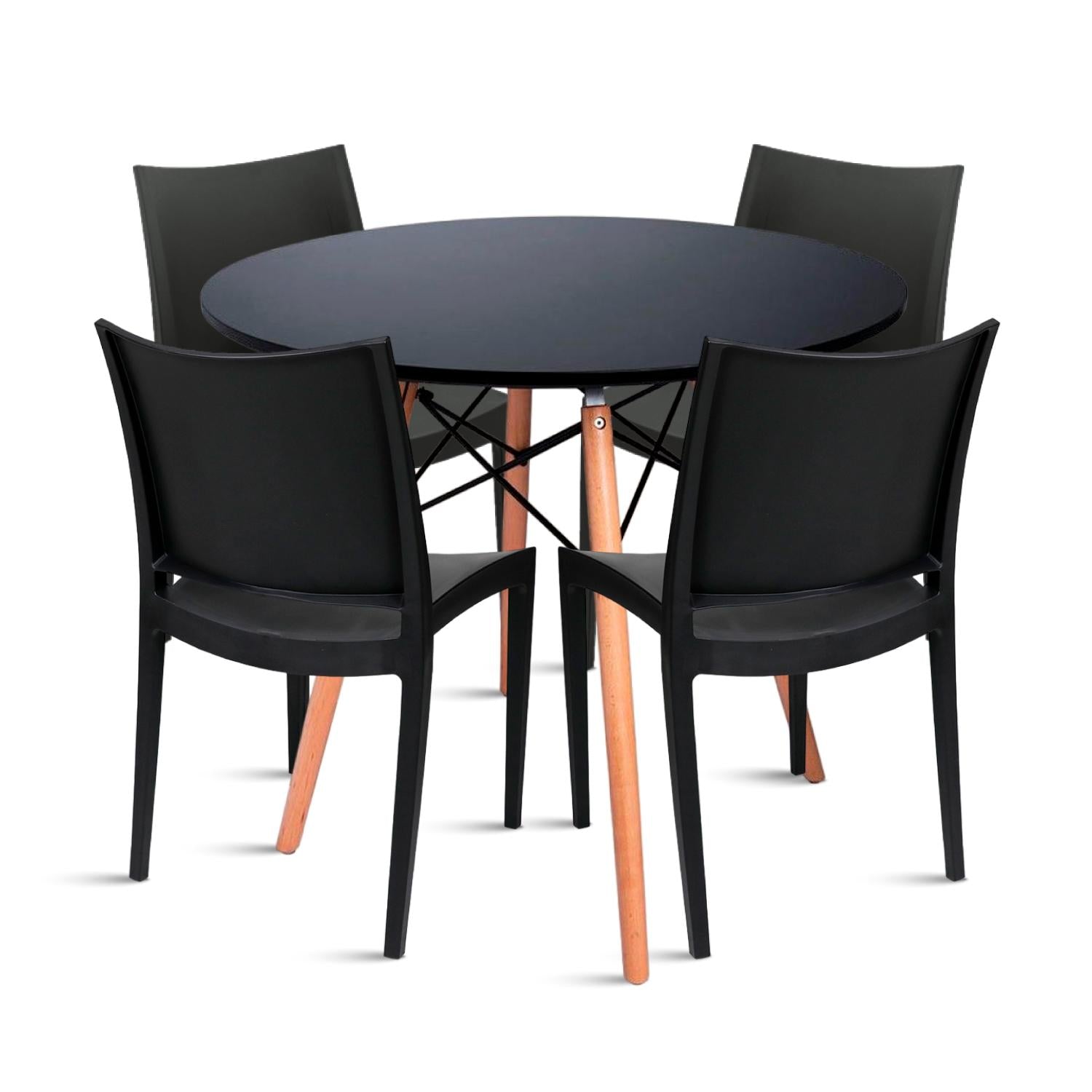 Comedor Eames 100cm redonda Negra + 4 Sillas tipo Restaurante