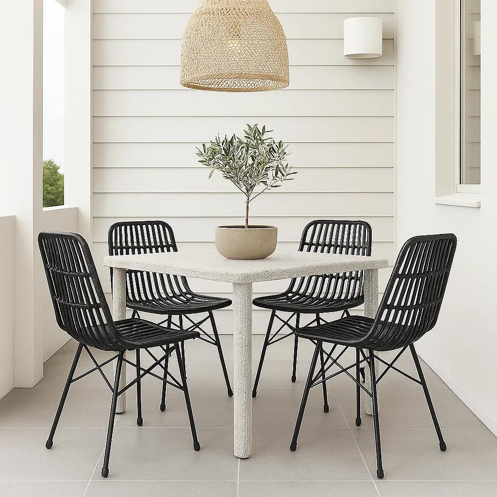 Pack de 4 Sillas de Comedor Terraza Rattan Grecia Color Negro