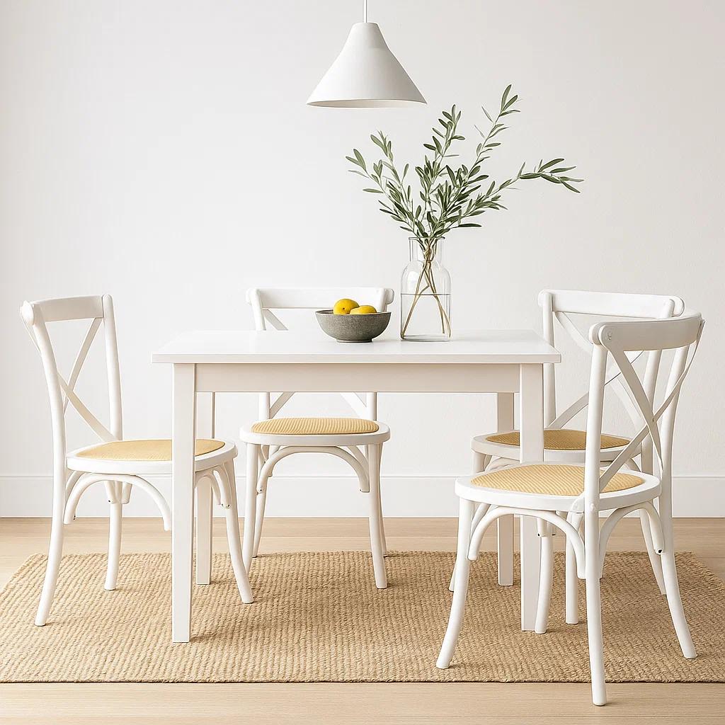 Pack de 4 Sillas Crossback Madera Rattan - Blancas