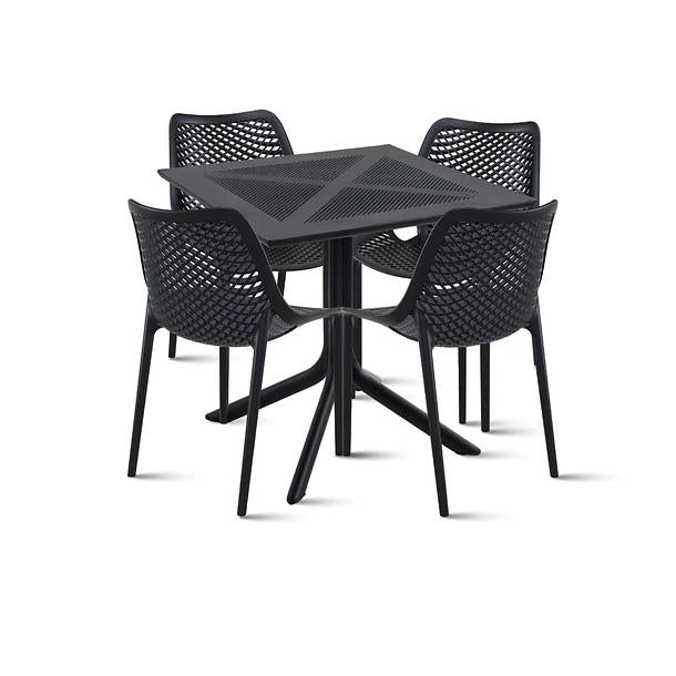 Mesa restaurant 80x80 Polipropileno + 4 Sillas Air Berlín - Negra