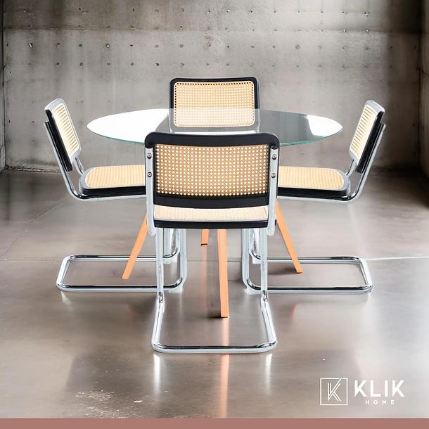 Comedor Mesa Eames 80cm redonda vidrio + 4 Sillas Breuer Madera - Negra