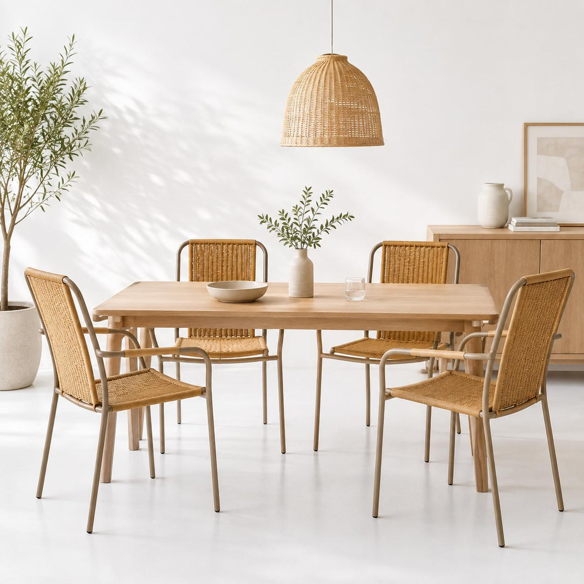 Pack de 4 Sillas Comedor o Exterior KAMBA Tejido - Color Trigo