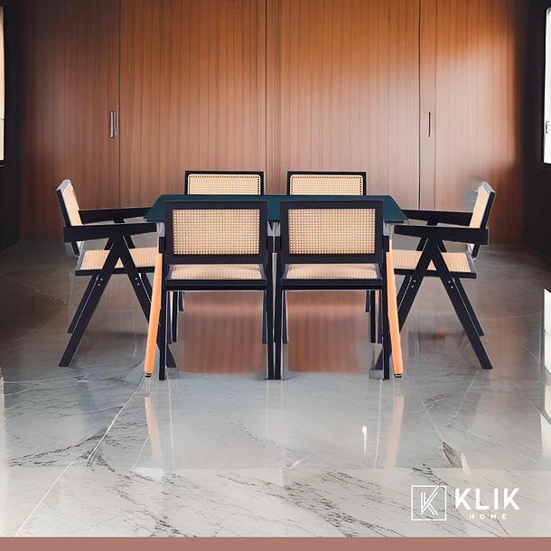 Comedor Rectangular de 120x80 Negra + 6 Butaca Chandigarh Madera Negra