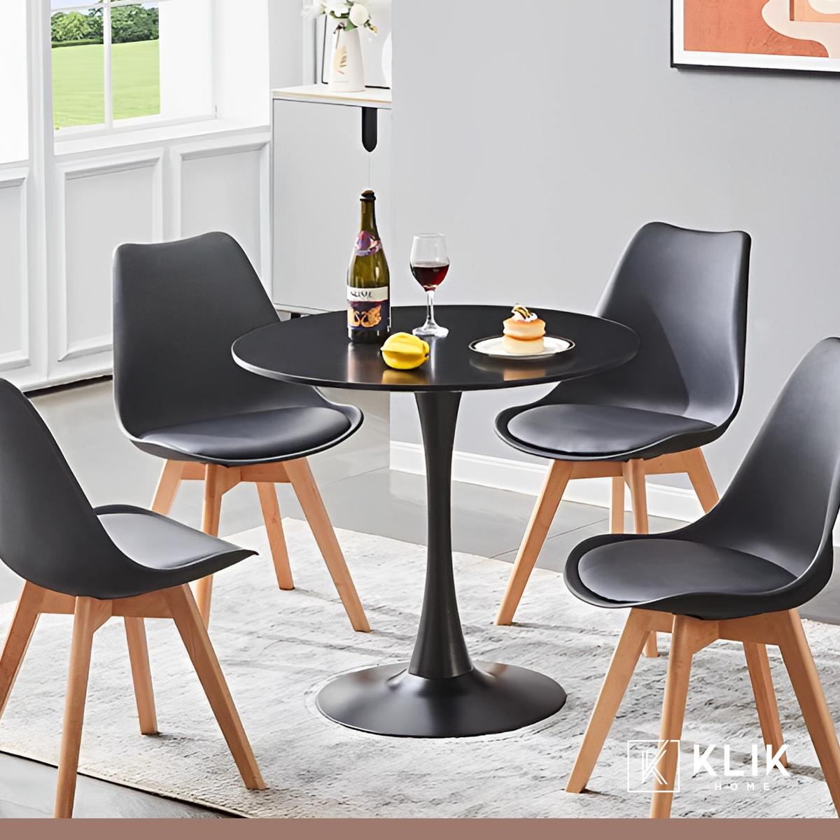 Comedor Tulip Negro 80cm - 4 Sillas tulip negras