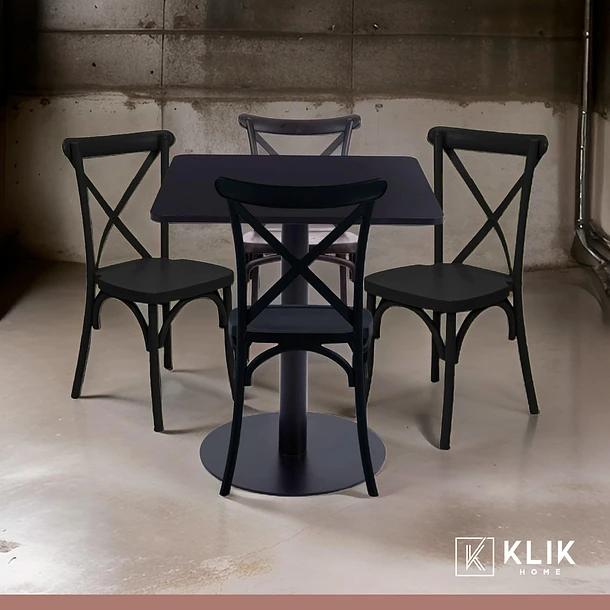 Mesa restaurant 70x70 Tubo Metal cubierta MDF + 4 Sillas Crossback Danubio - Negra