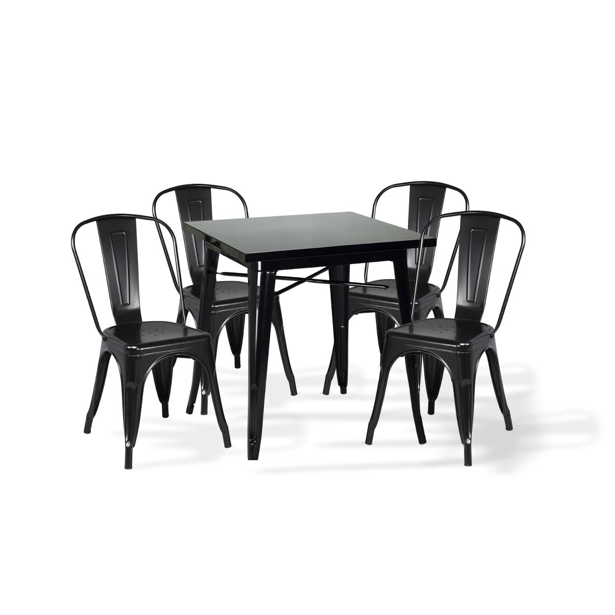 Comedor Mesa Tolix 80x80cm + 4 sillas Tolix Negras