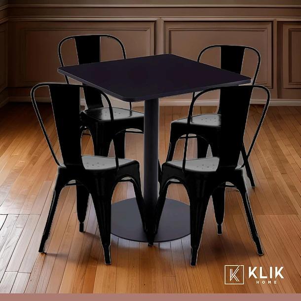 Mesa restaurant 70x70 Tubo Metal cubierta MDF + 4 Sillas Tolix - Negra