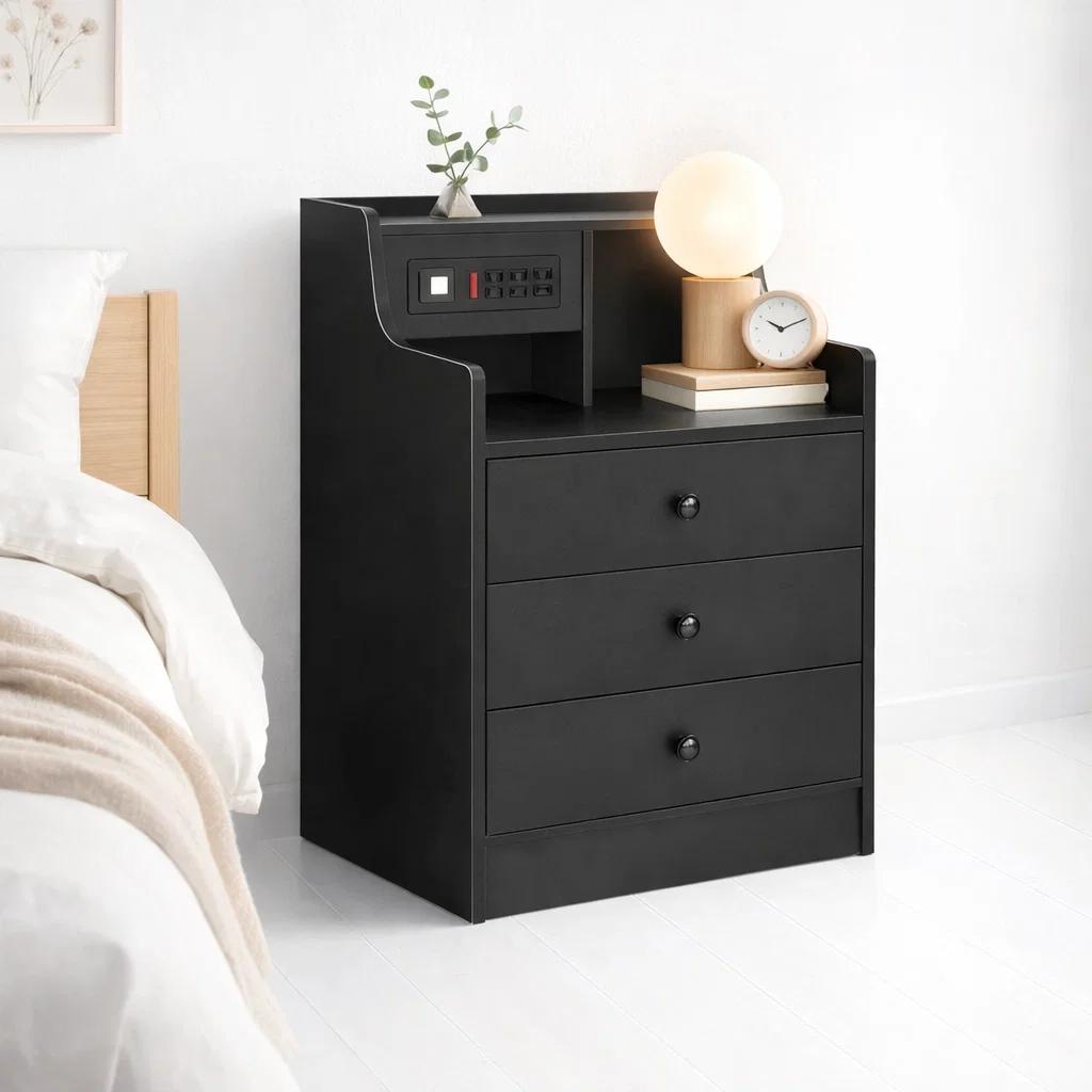 Velador Urbano Smart con Enchufe Integrado Negro de 3 Cajones