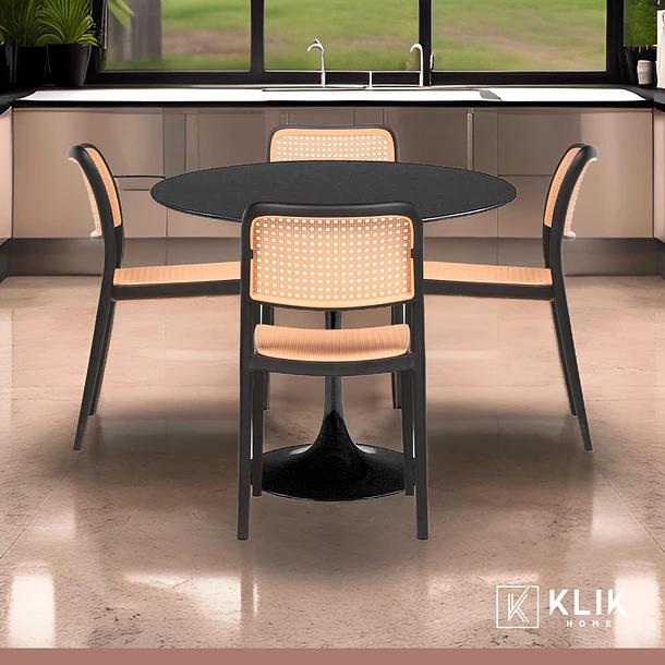 Comedor Mesa Tulip Negra + 4 Sillas Comedor Enrejada Negra