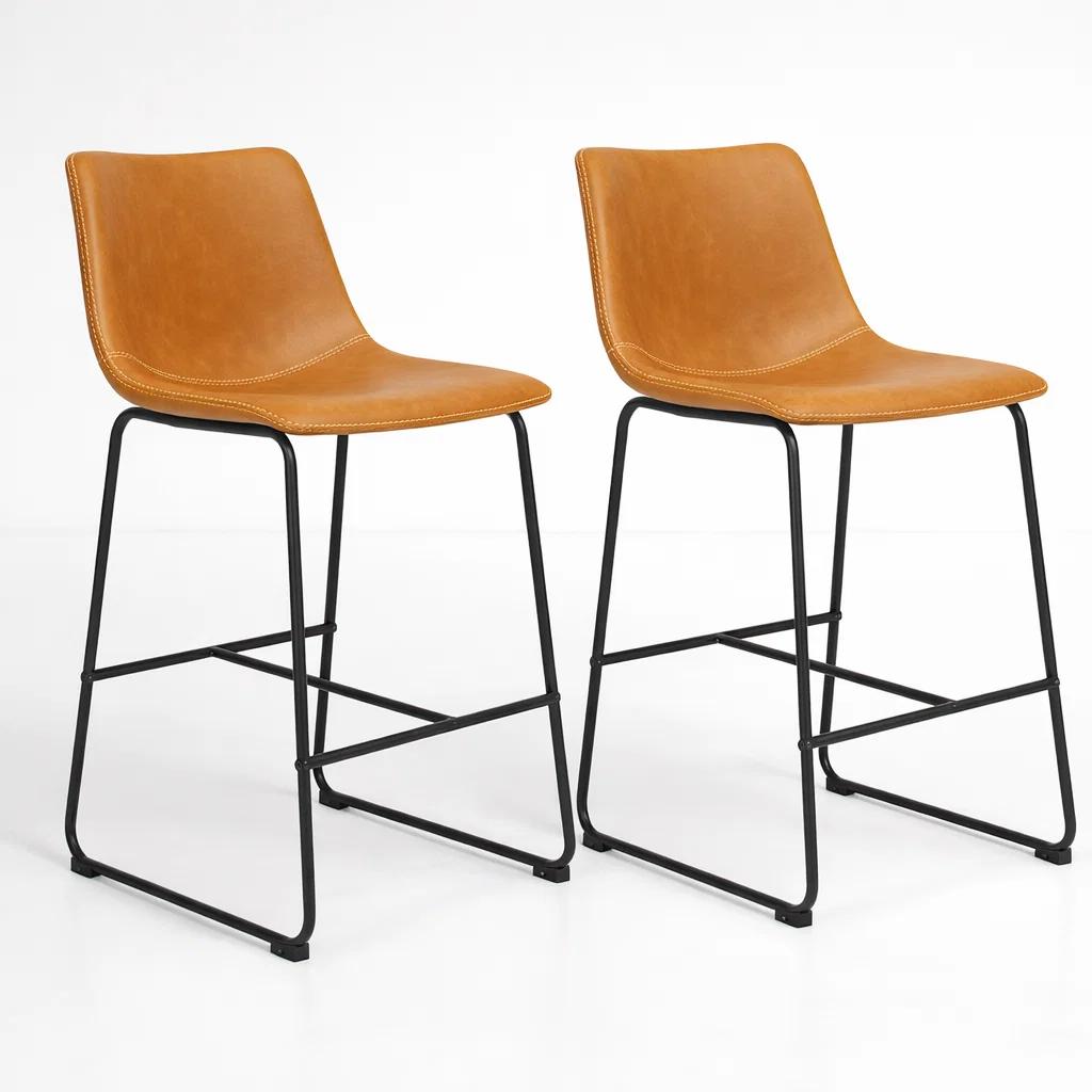 Pack de 2 Taburetes de Bar Burgos de Cuero y Metal Industrial