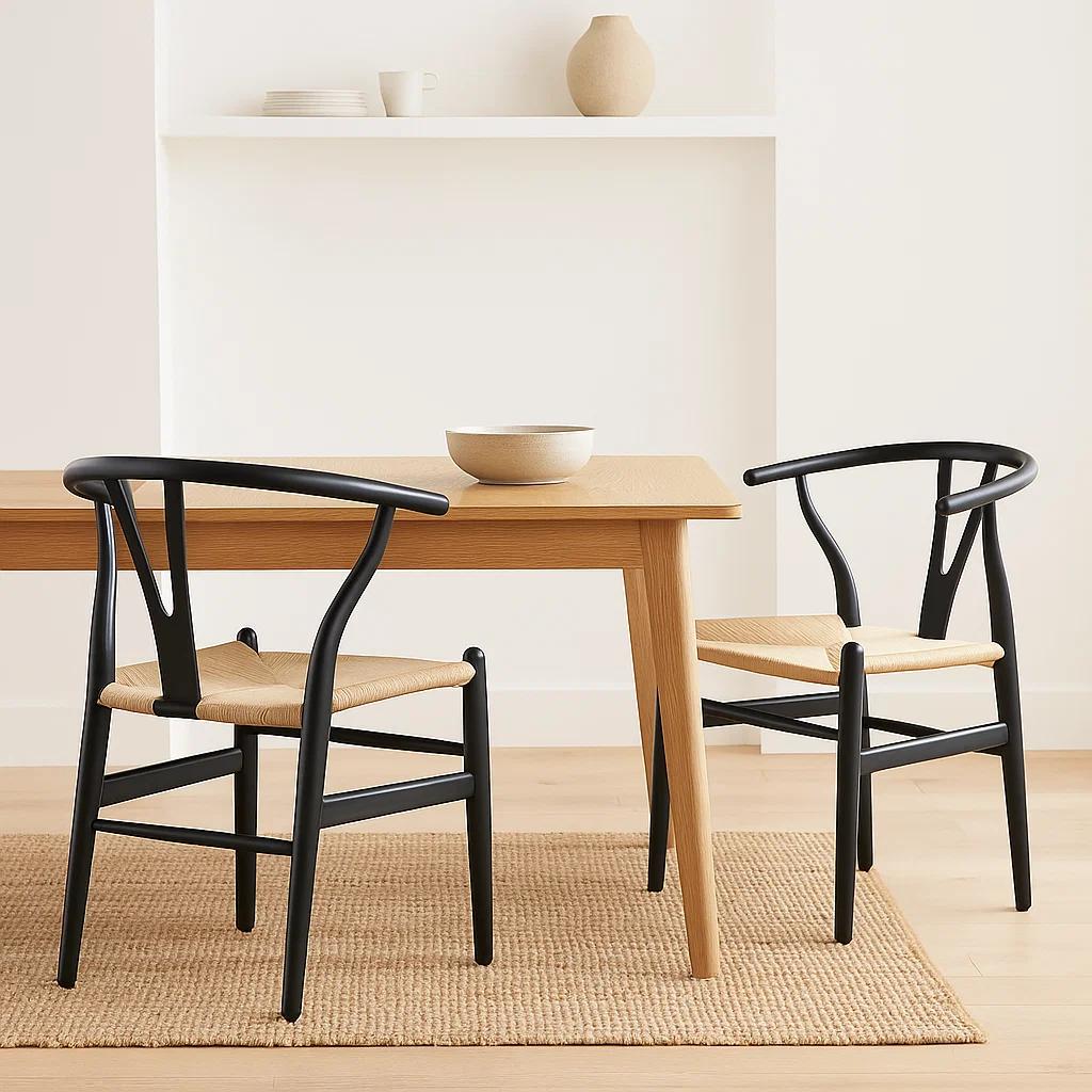 Pack 2 Sillas Wishbone Madera Asiento Claro - Negra
