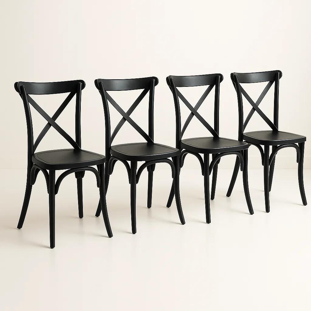 Pack 4 Sillas de Terraza o Comedor Crossback Danubio - Negra