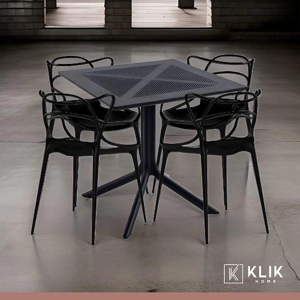 Mesa restaurant 80x80 Polipropileno + 4 Sillas Master Negras